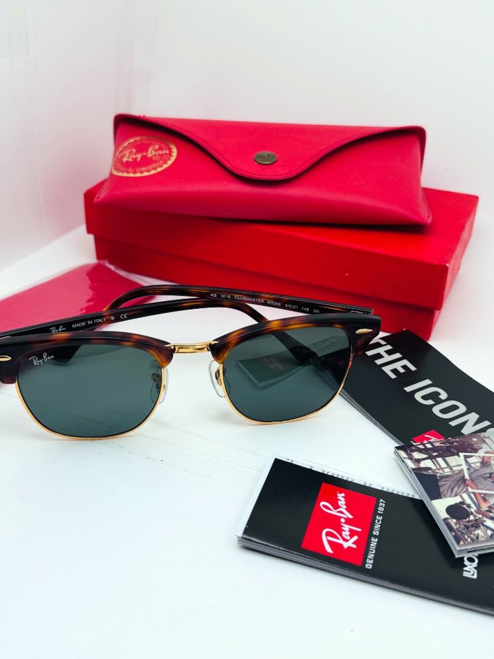 Ray-Ban RB3016 Clubmaster Classic Gold/Green Sunglasses 145mm